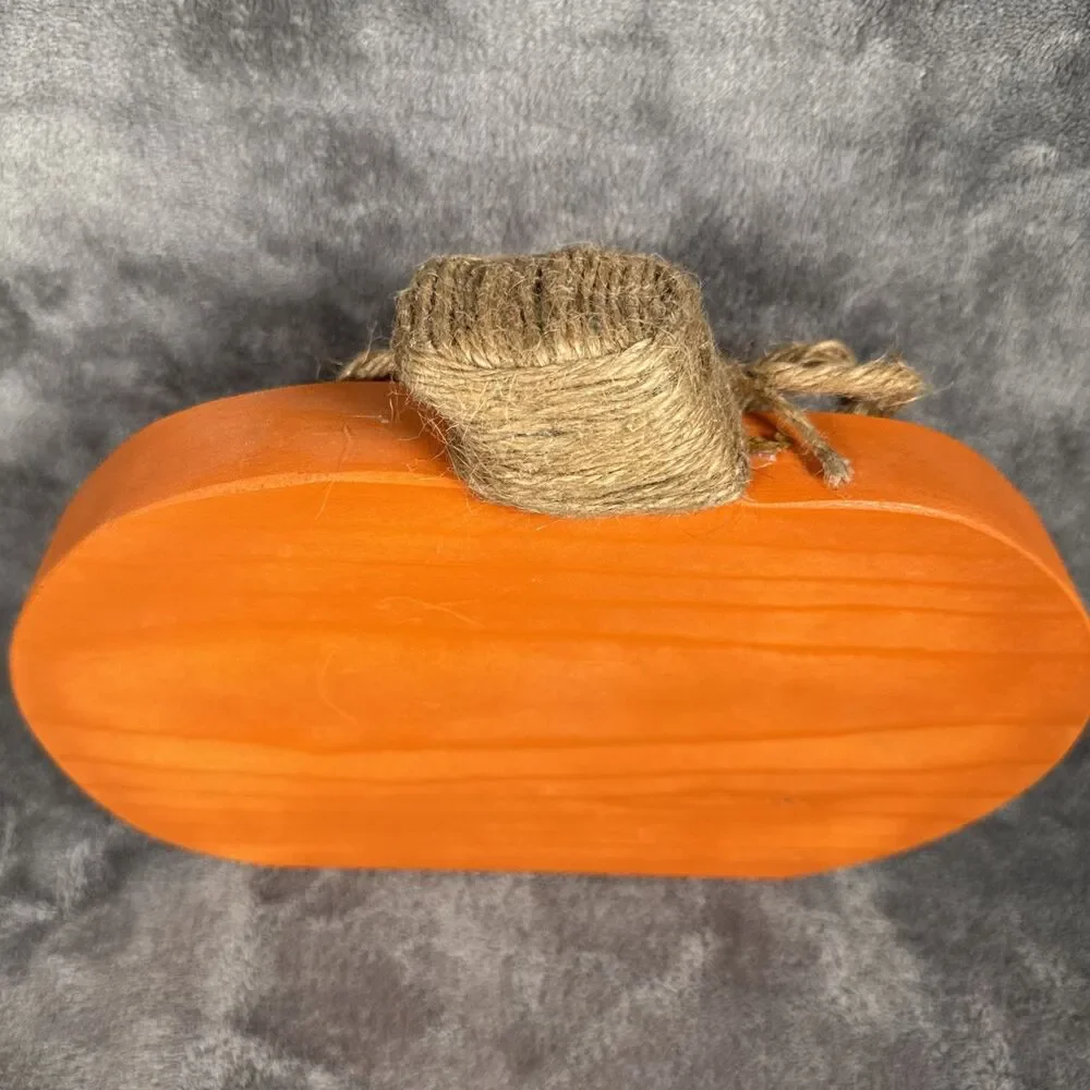 Wooden Pumpkin Halloween Fall Decor 10.5 Inches Orange Rustic